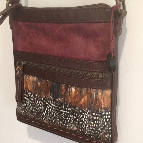 The Sak Pax Feather Design Burgundy Leather Crossbody Bag - Picture 3 of 16